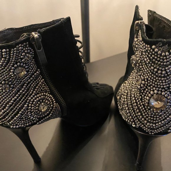 Sam Edelman black lace up high heel stiletto booties with embellishments - Picture 5 of 7